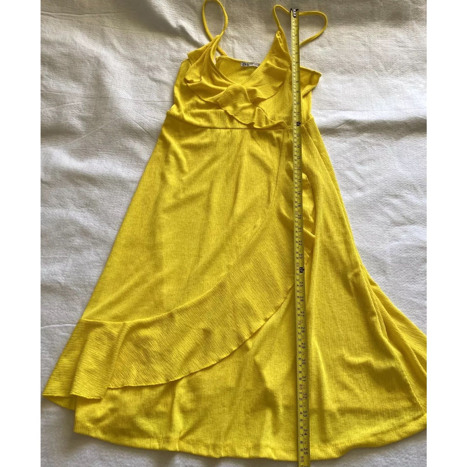 Zara Zara Dress Women’s Size Small Yellow Knit Sleeveless Spaghetti Strap Knee Length Square Neck Pullover Casual Cotton Blend Fit & Flare Womens Size S / US 4 / IT 40 - 5 Thumbnail