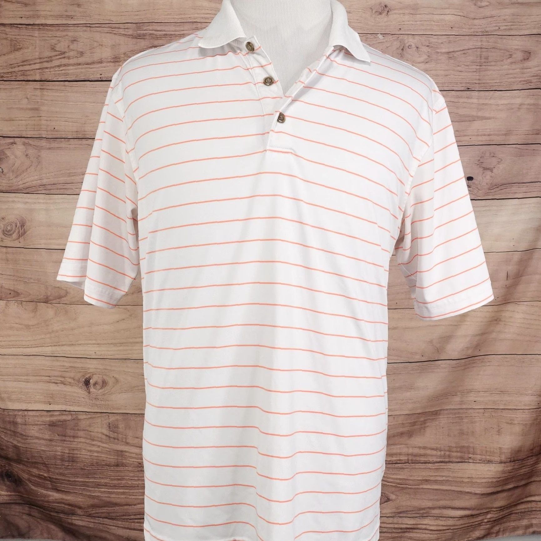 Vintage Pebble Beach Polo Shirt Mens Large White Orange Stripe Performance Golf Polo Shirt Mens Large White Striped Polo Golf Size US L / EU 52-54 / 3 - 3 Thumbnail