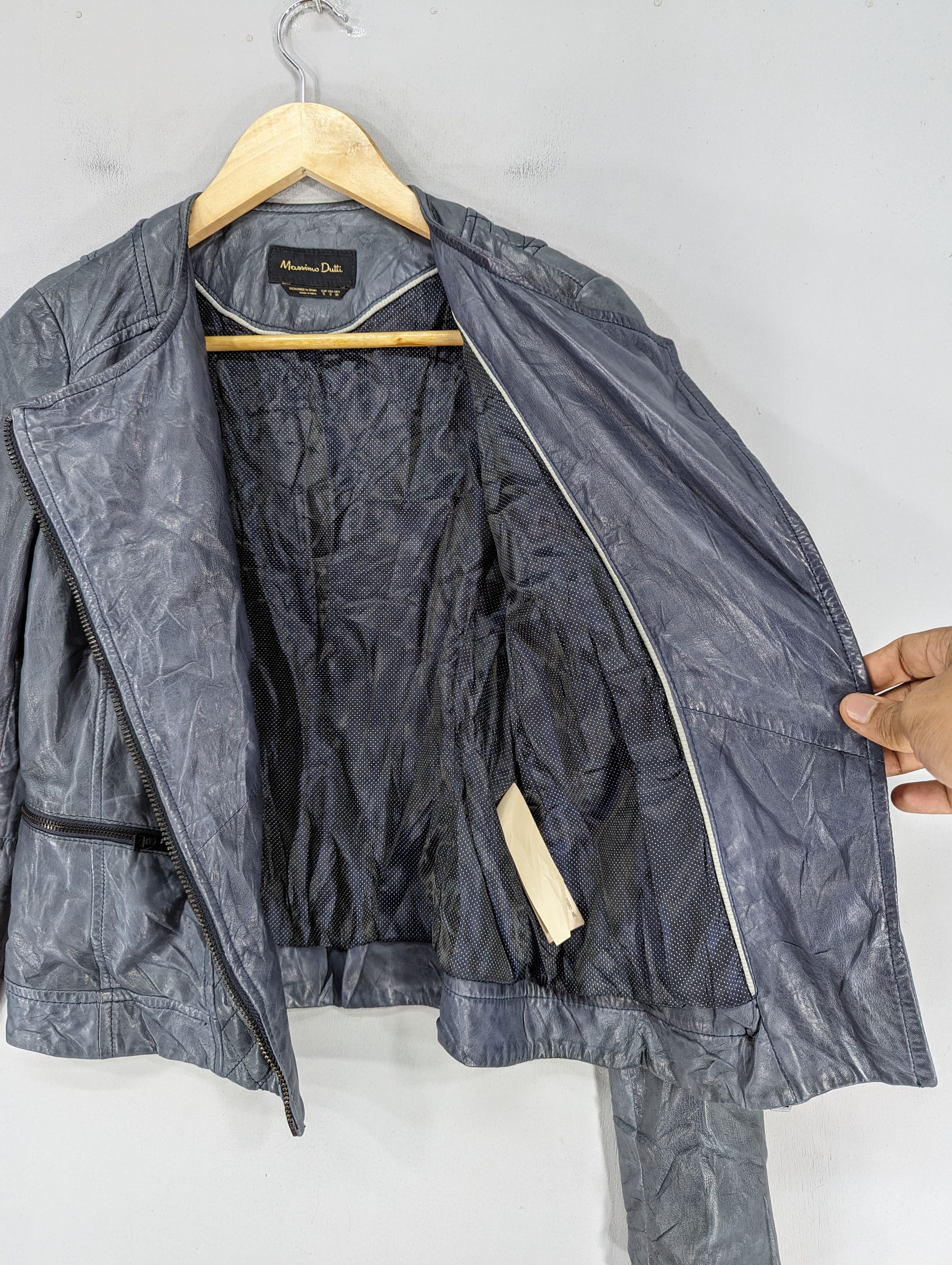 Massimo Dutti Massimo Dutti Sheep Skin Blue Faded Motorcycle Style Jacket Size S / US 4 / IT 40 - 8 Thumbnail