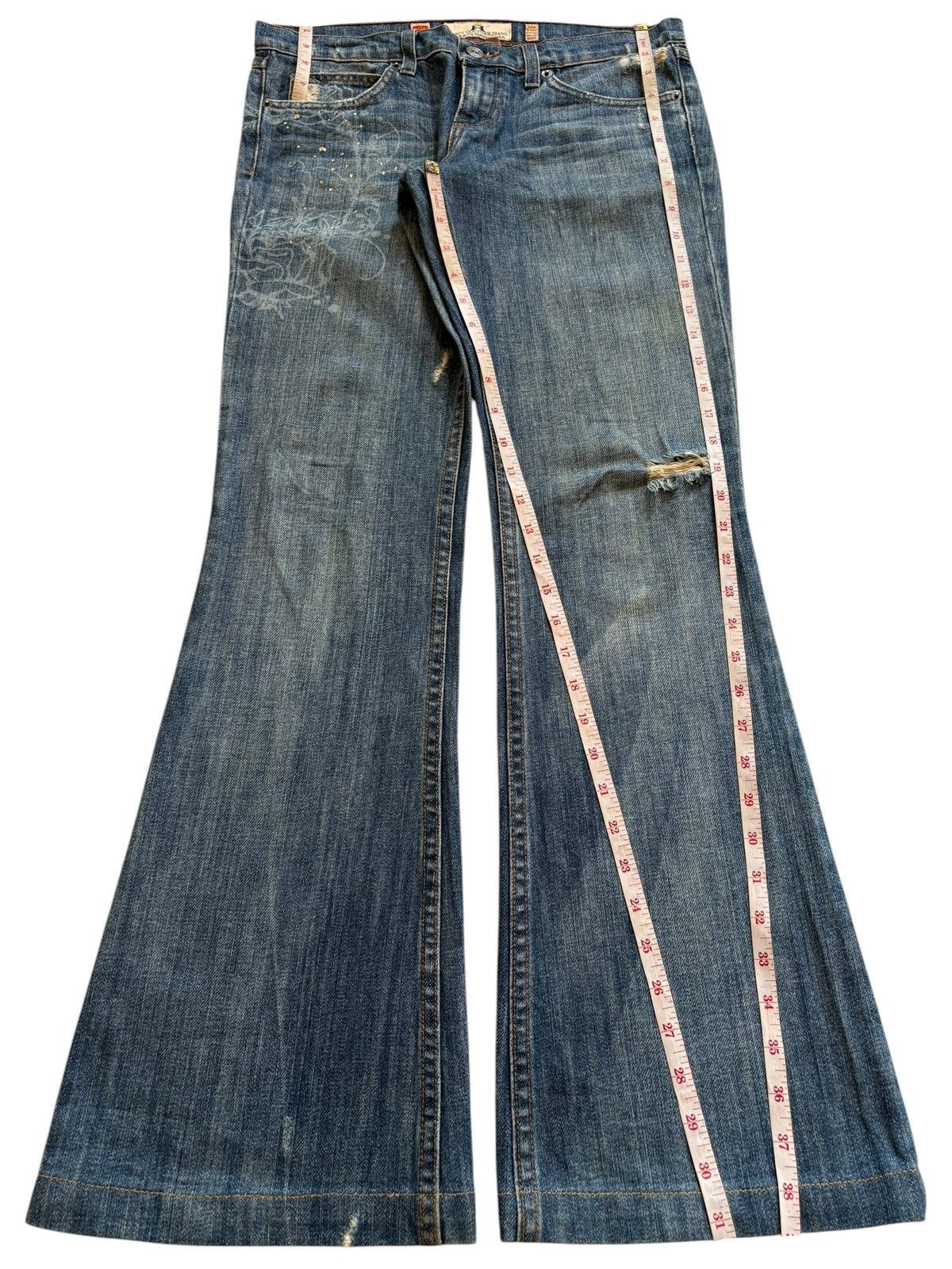 Japanese Brand Vintage Japanese Brand Mud Wash Distressed Bellbottom Jeans Size 31" - 15 Thumbnail