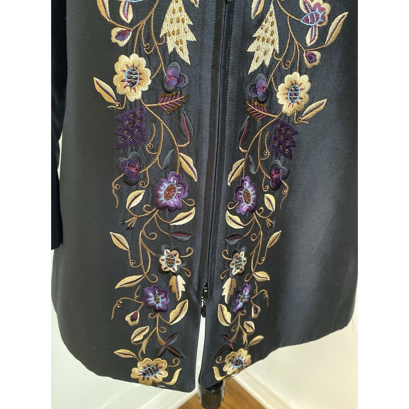 Vintage Dana Buchman Vintage Silk Jacket Long 90s Floral Embroidered Size S / US 4 / IT 40 - 7 Thumbnail