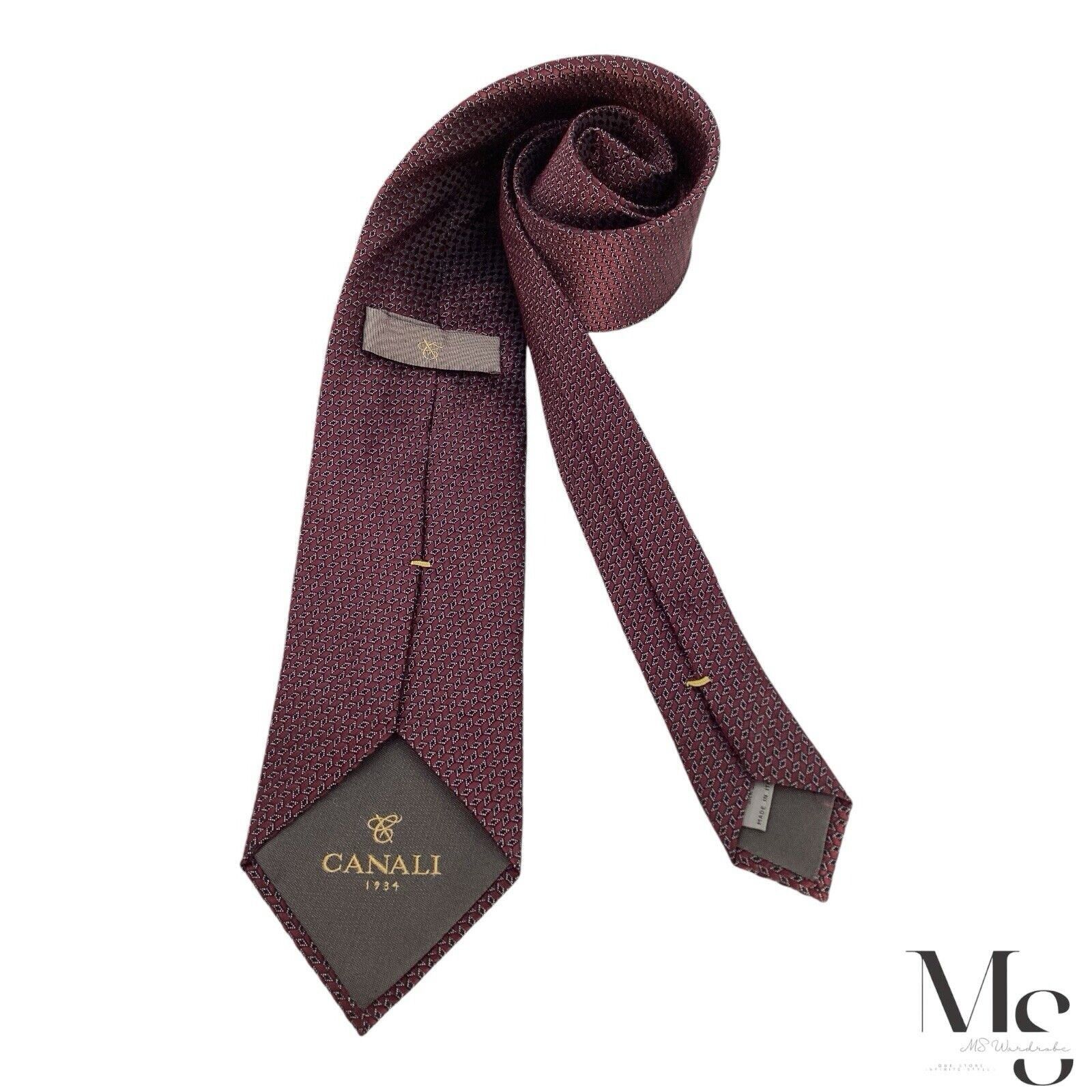 Canali CANALI 1934 Current Burgundy Geometric Silk Tie Made In Ita Size ONE SIZE - 2 Thumbnail