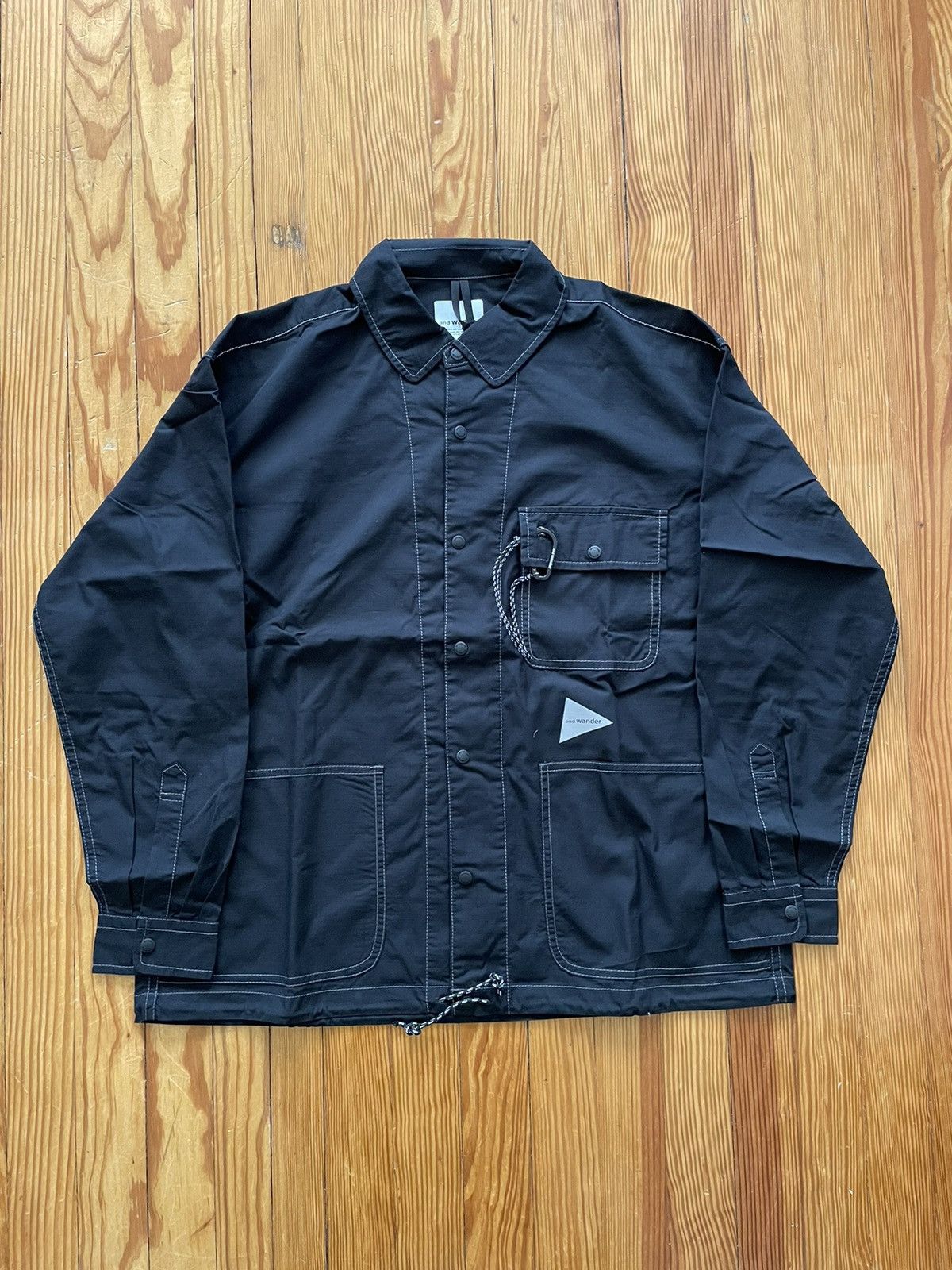 image of And Wander Dry Rip Shirt Jacket Nylon Rip Stop Black, Men's (Size Large)