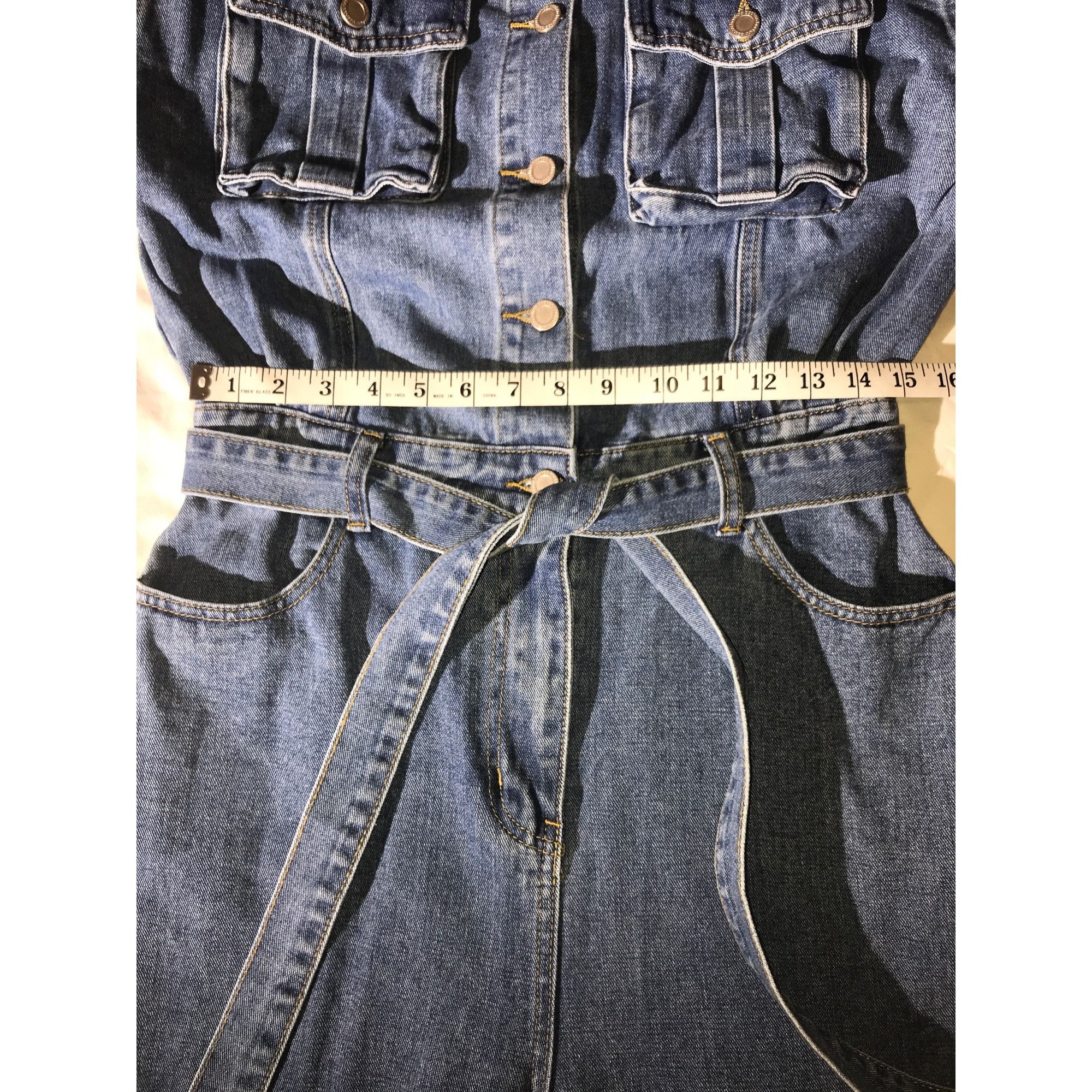Boohoo Boohoo Tall Belted Mid Blue Cargo Denim Boilersuit Size 32" / US 10 / IT 46 - 8 Thumbnail