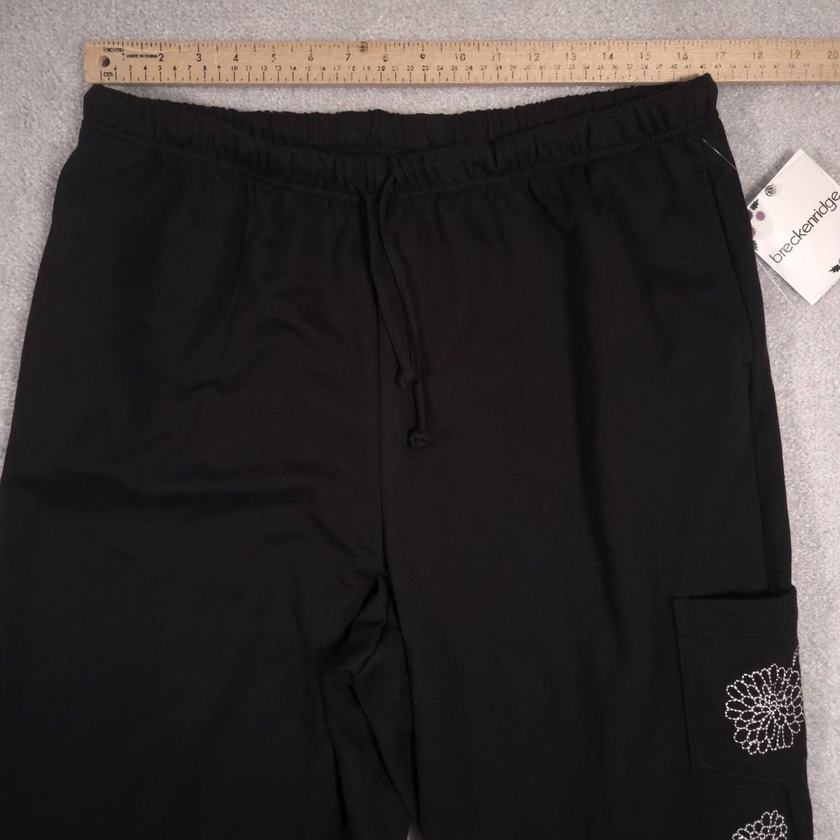 Vintage Breckenridge Sweatpants Womens XL Black Jersey Floral Rhinestone Fall Blooms Size XL / US 12-14 / IT 48-50 - 6 Thumbnail