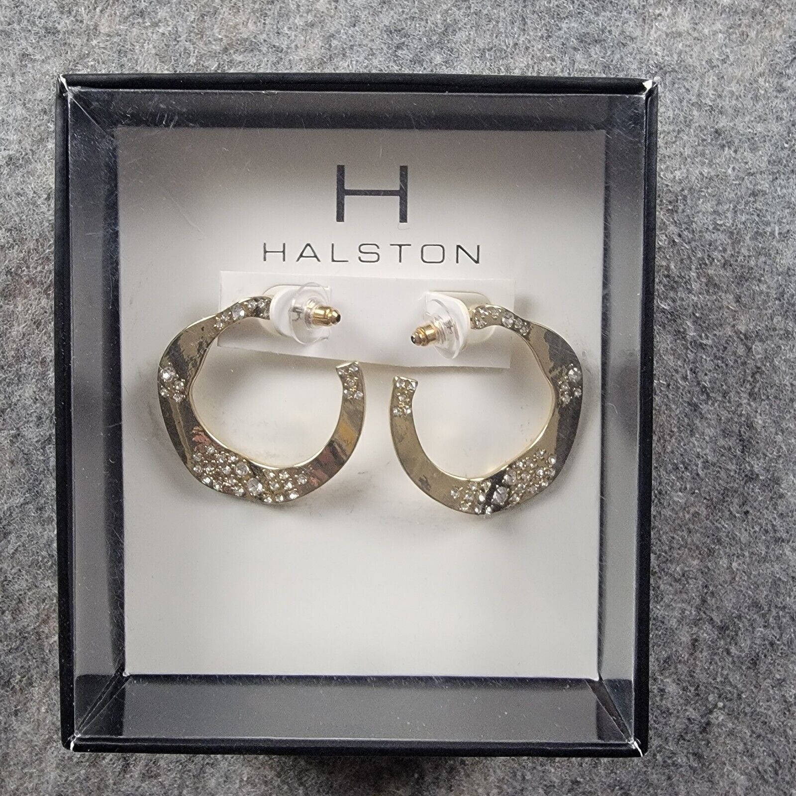 Halston H Halston Golden Hoop Earrings With White Crystals Size ONE SIZE - 2 Thumbnail