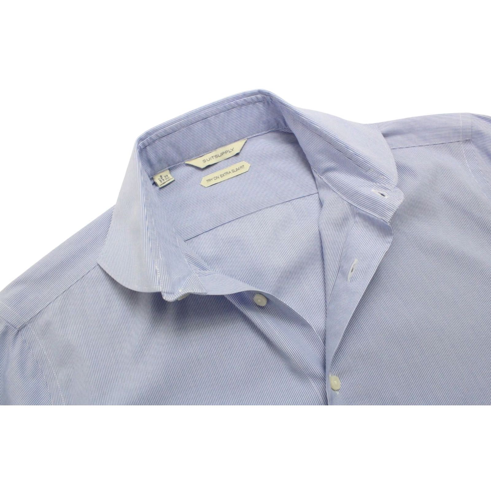 Suitsupply Suitsupply Pinstriped Dress Shirt Formal Extra Slim Fit 39 / 15 1/2 Blue Mens Shirt Size 40R - 4 Thumbnail