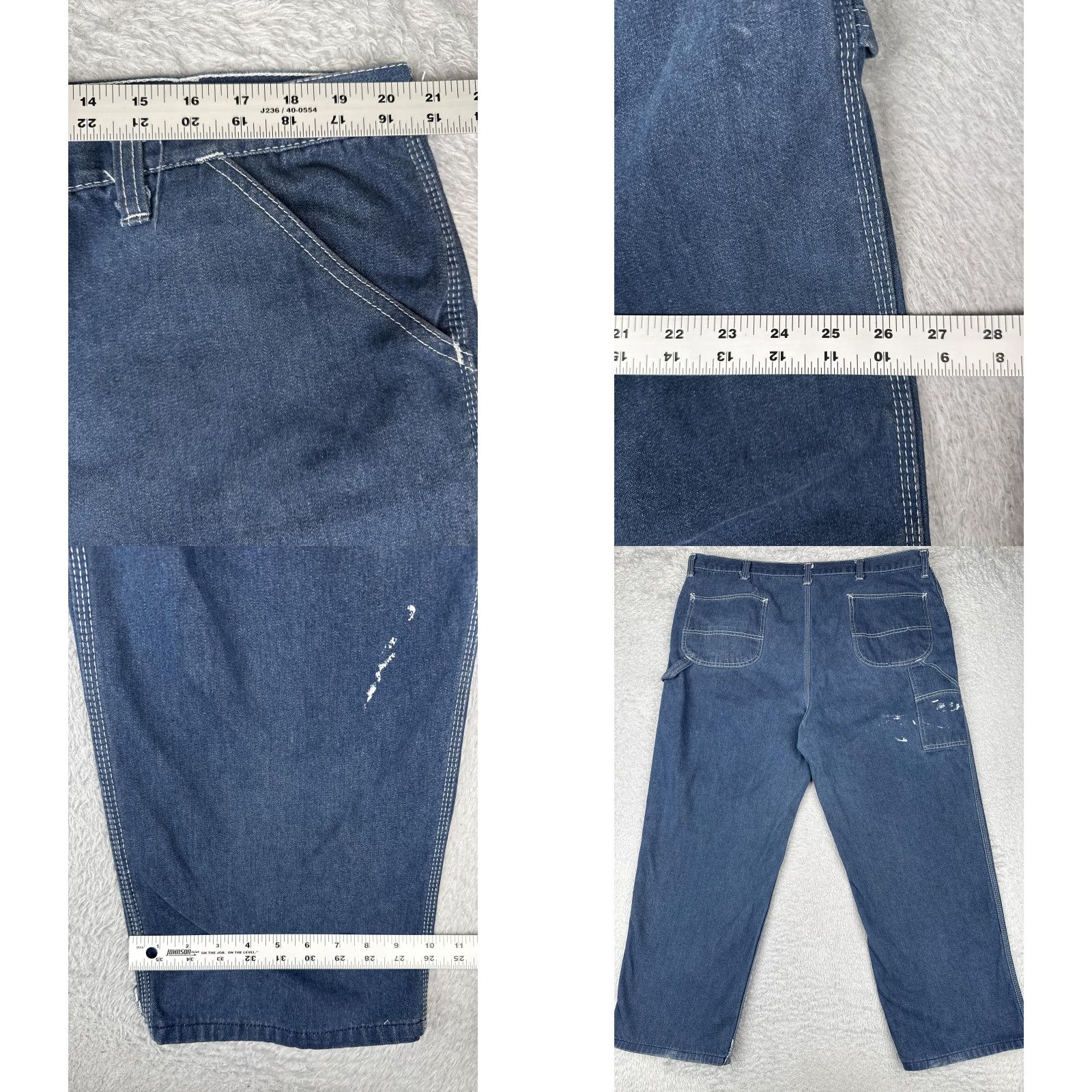 Denime VINTAGE Roebucks Jeans Men 46x30 Carpenter Denim Workwear Hammer Loop 5-Pocket Straight Blue USA Size US 30 / EU 46 - 9 Thumbnail