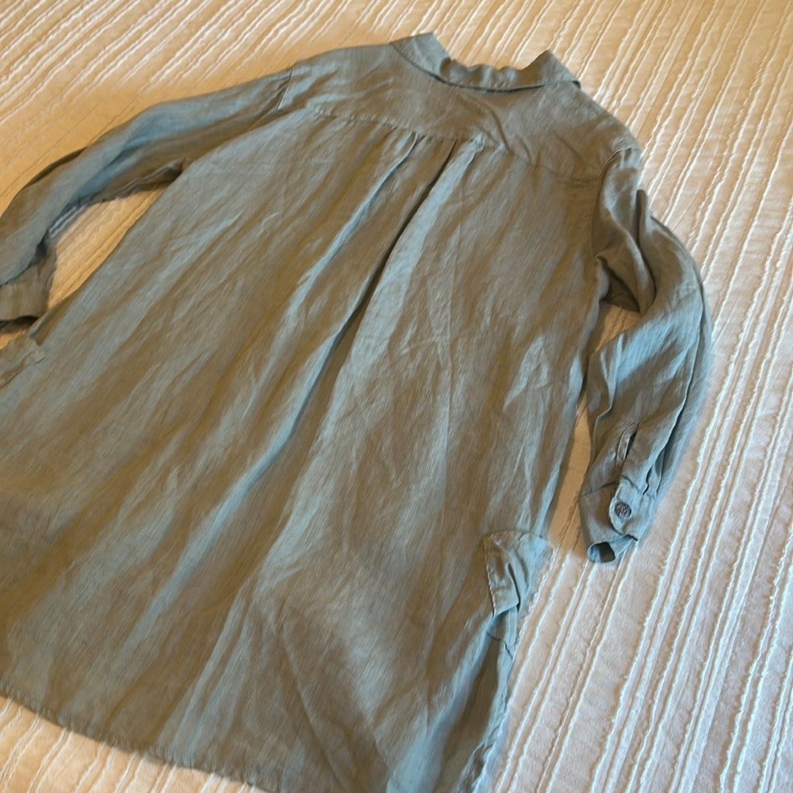 Fresh Laundry Linen Tunic Dress Pockets Long sleeve Gray
