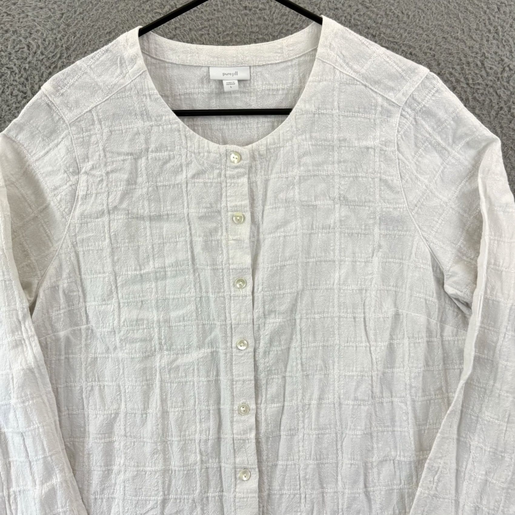 J. Jill J.Jill White Textured Linen Blend Button Down Blouse Tunic Women L Silk? No, Linen Blend. Size L / US 10 / IT 46 - 3 Thumbnail