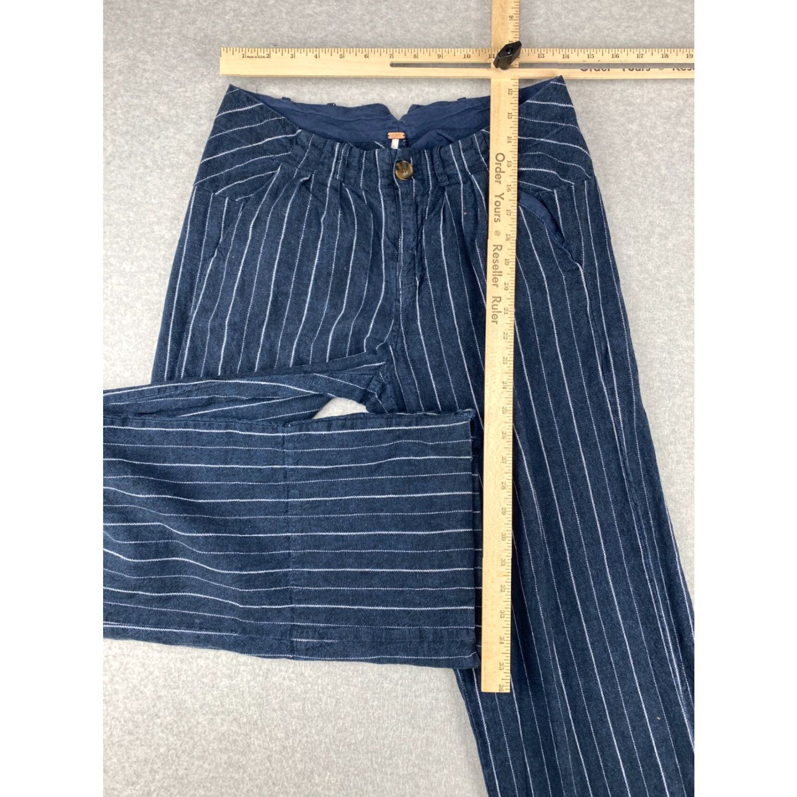 Free People Free People Pants Womens Navy Striped Wide-Leg Linen Cotton Boho Pleated Size 2 Size 26" / US 2 / IT 38 - 5 Thumbnail
