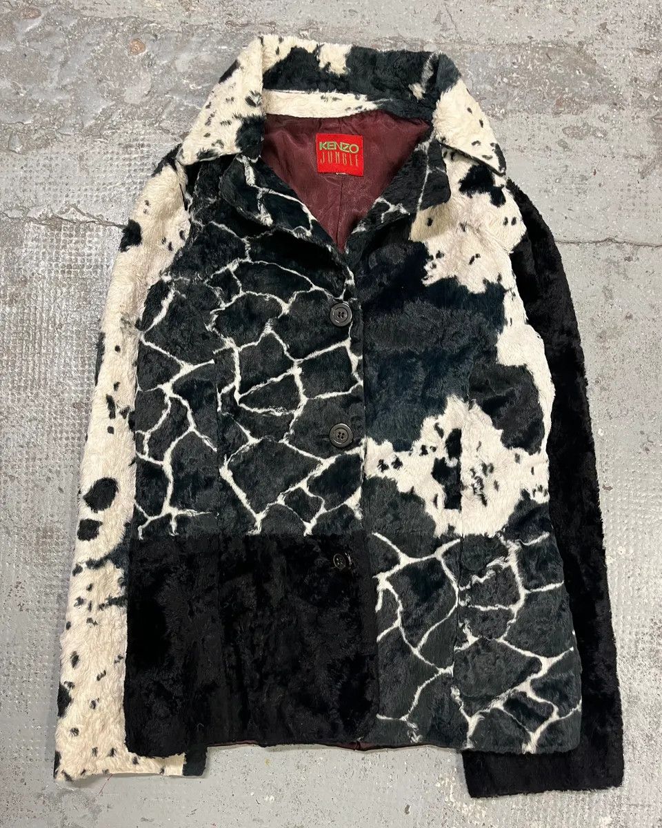 Kenzo 1990s Kenzo Black & Cream Animal Print Faux Fur Blazer Jacket Size S / US 4 / IT 40 - 4 Thumbnail