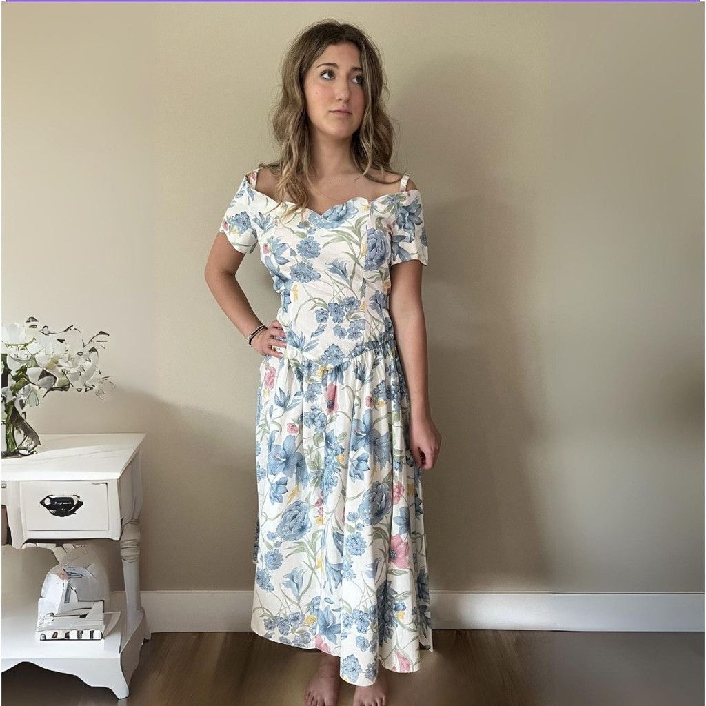 Vintage BNWT Deadstock 1980s Vtg Womens Spring Flowers Floral Dress Size L / US 10 / IT 46 - 1 Thumbnail