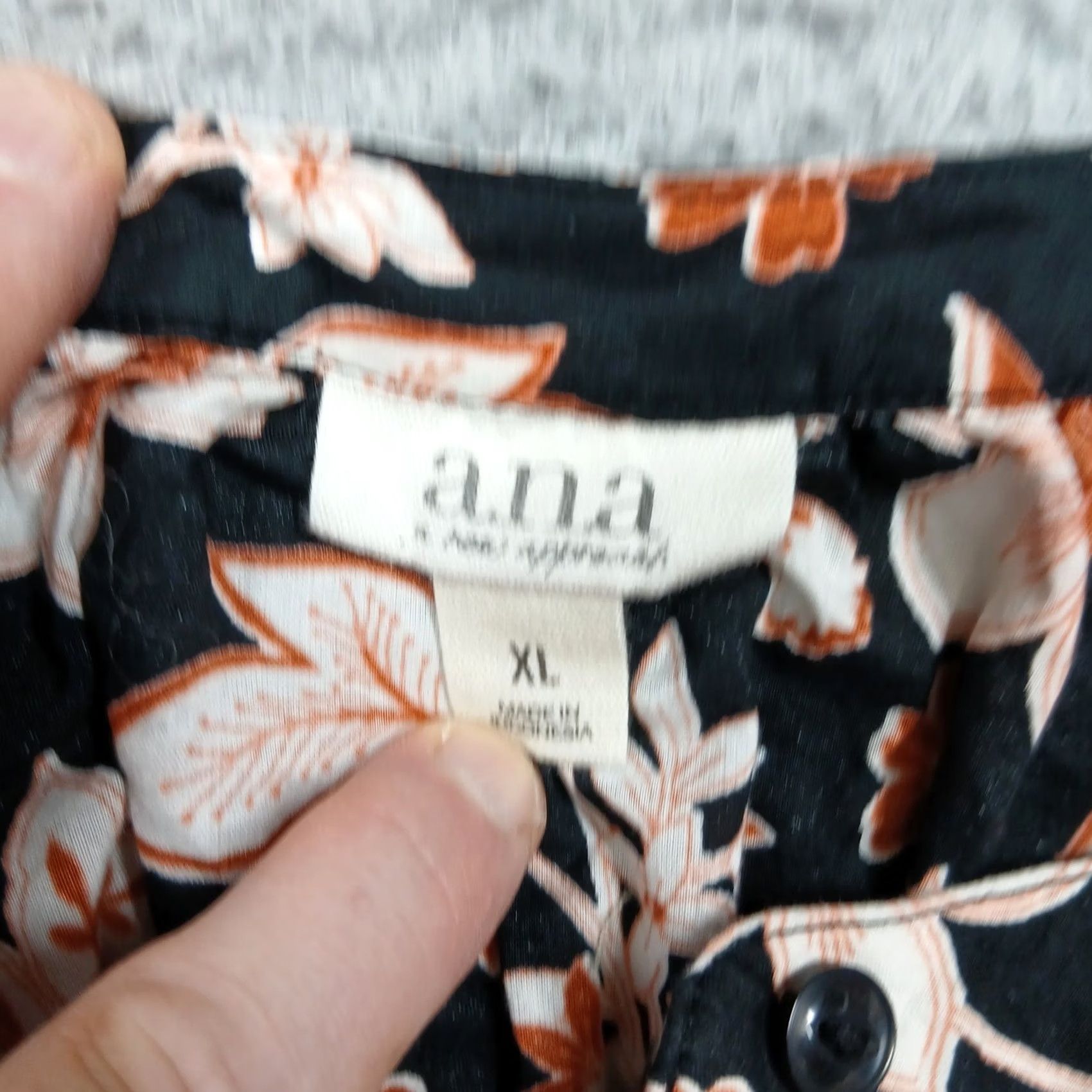Vintage a.n.a Blouse Long Sleeve Floral Round Neck Button Ruffle Balloon Sleeve Women XL Black Orange Bohemian Casual Womens Size XL / US 12-14 / IT 48-50 - 3 Thumbnail