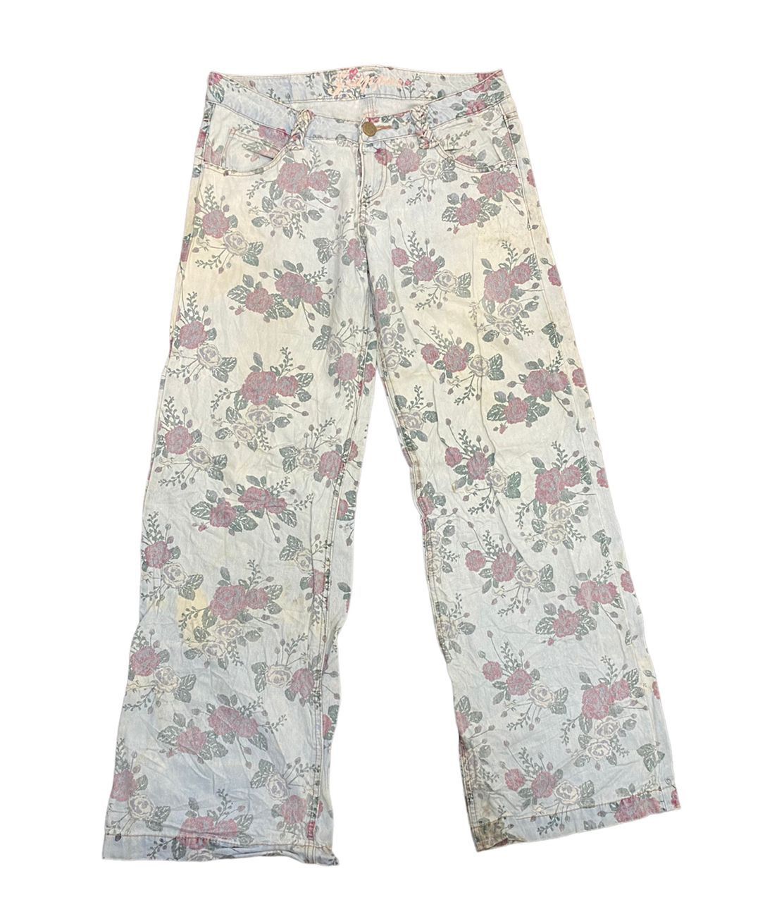 Fullprint flowers distressed denim jeans