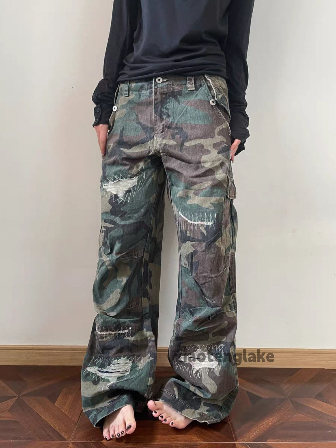 Vintage xtl retro loose baggy military tactical camo ripped pants Size US 28 / EU 44 - 1 Thumbnail