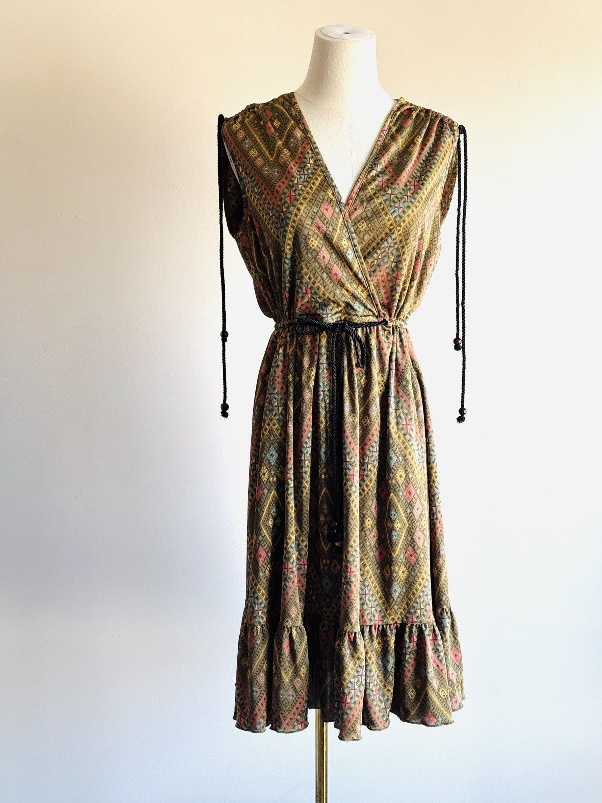 Vintage y2k Betsey Johnson boho print jersey dress s 4 olive