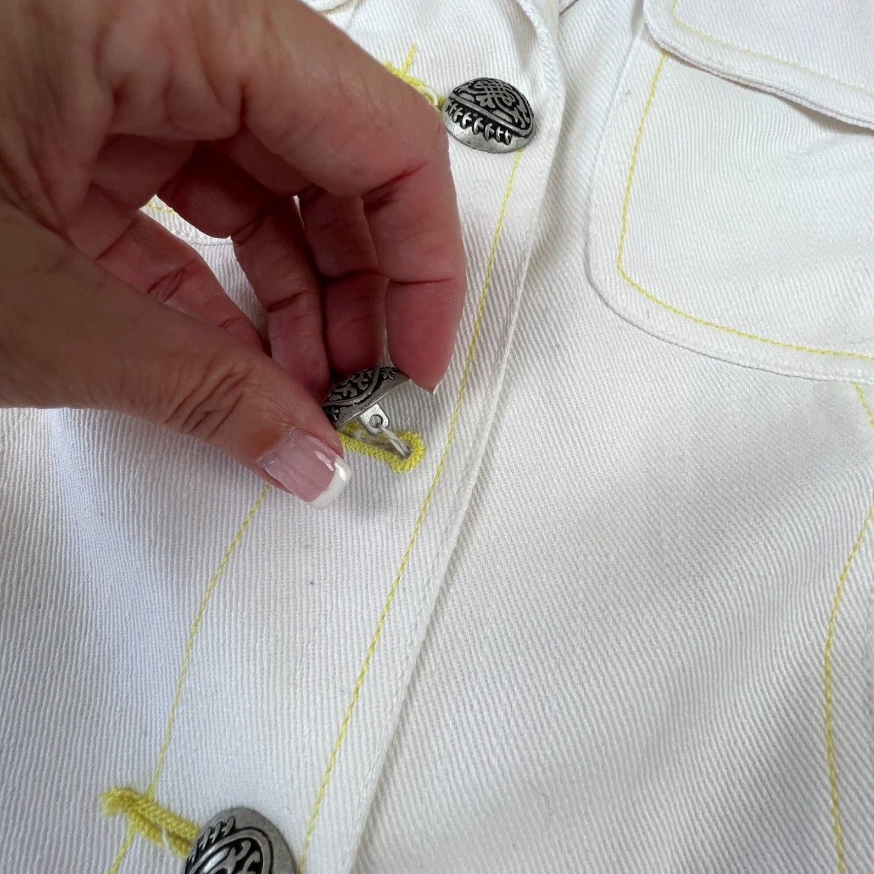 Vintage Luxurious Embellished White Cotton Button Front Large Women's Jacket by Larry Levine Size L / US 10 / IT 46 - 4 Thumbnail