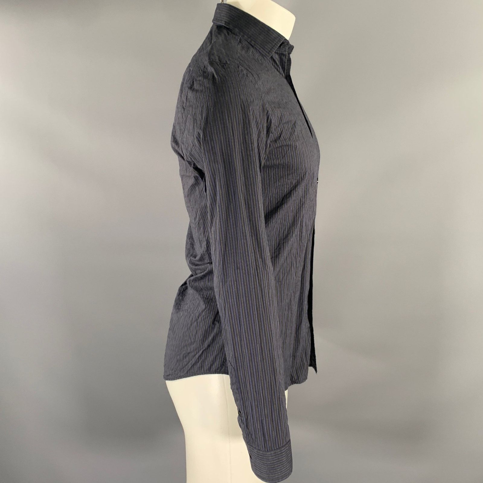 Burberry BURBERRY Size S Navy Grey Pinstripe Cotton Long Sleeve Shirt Size US S / EU 44-46 / 1 - 3 Thumbnail