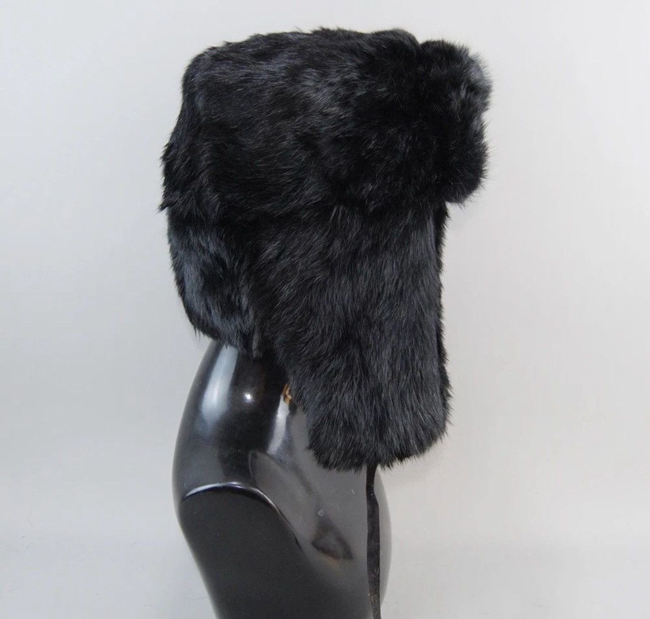 Japanese Brand Black Color Size M Warm Rabbit Fur Bomber Hat With Earflaps Size ONE SIZE - 2 Thumbnail