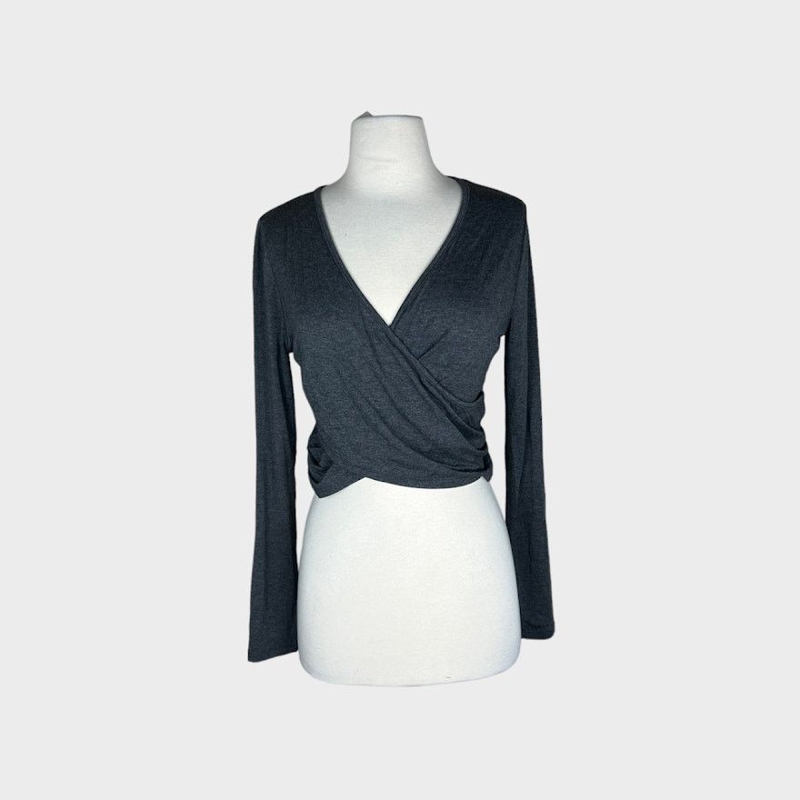 Kohl's Doublju | V-Neck Long Sleeve Surplice Crop Top | Large NWT Size L / US 10 / IT 46 - 3 Thumbnail