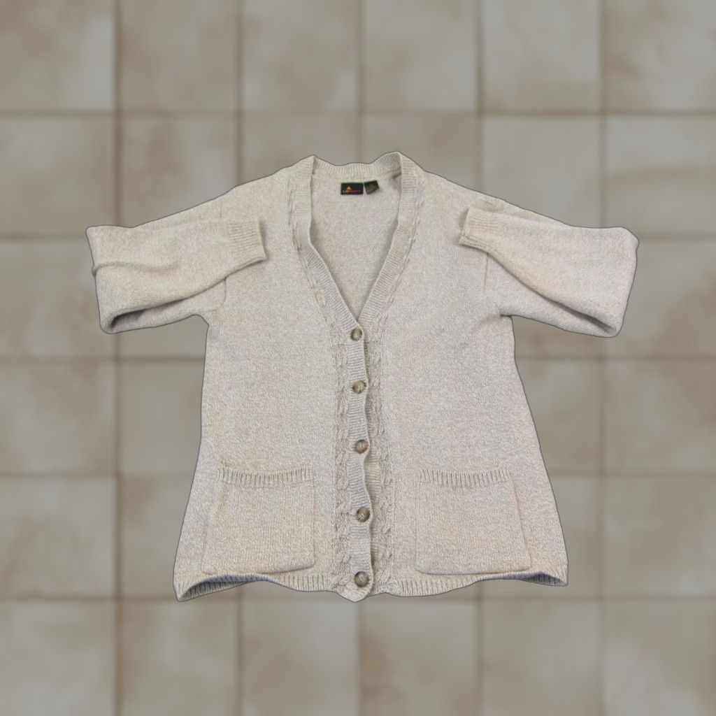 Vintage VINTAGE Lizsport Cardigan Womens M Brown Beige Cotton Knit 90s City Classic Pockets Cardigan Buttons Size M / US 6-8 / IT 42-44 - 1 Thumbnail