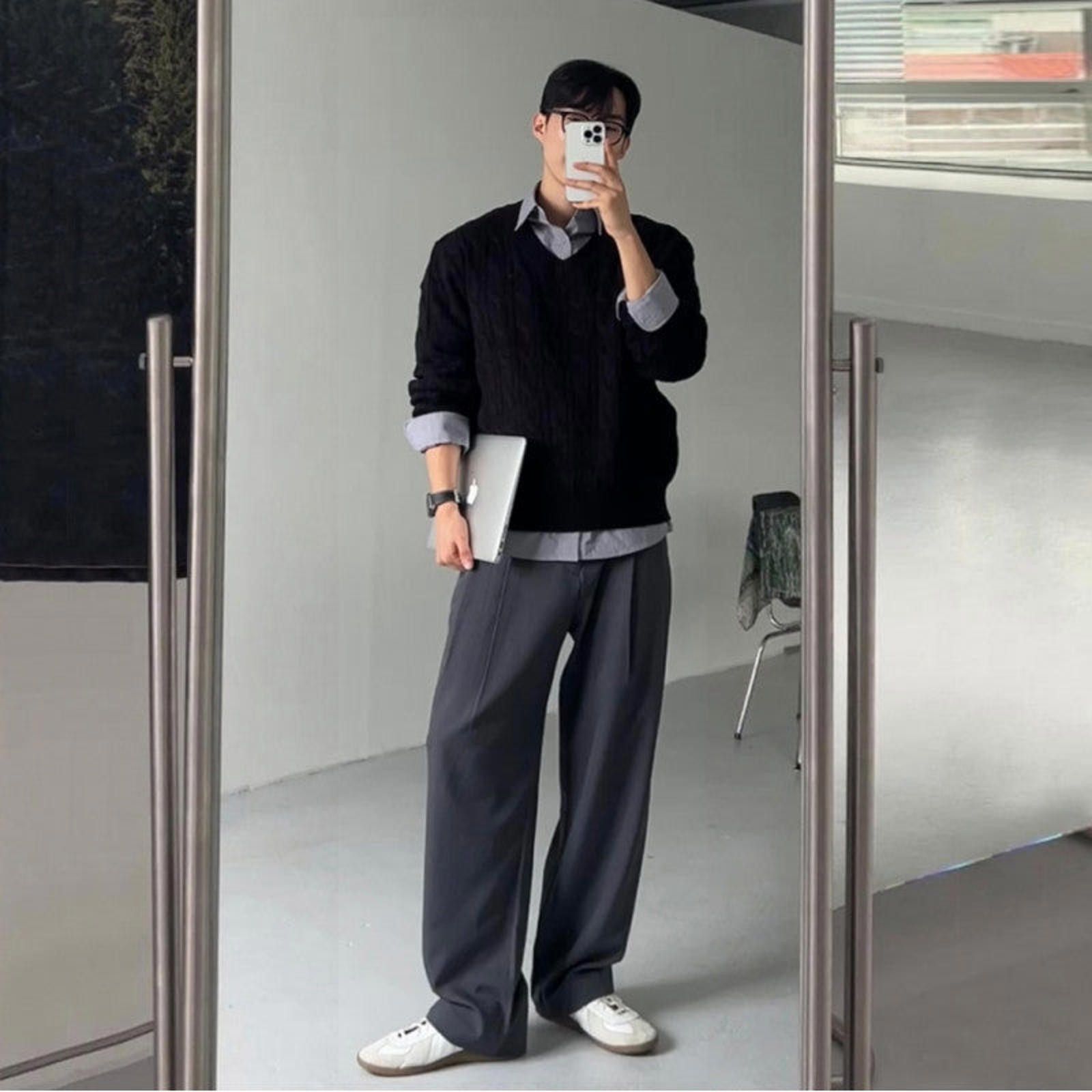 Vintage Charcoal Gray Wide Leg Casual Pants, Loose Fit Trousers Size US 32 / EU 48 - 3 Thumbnail