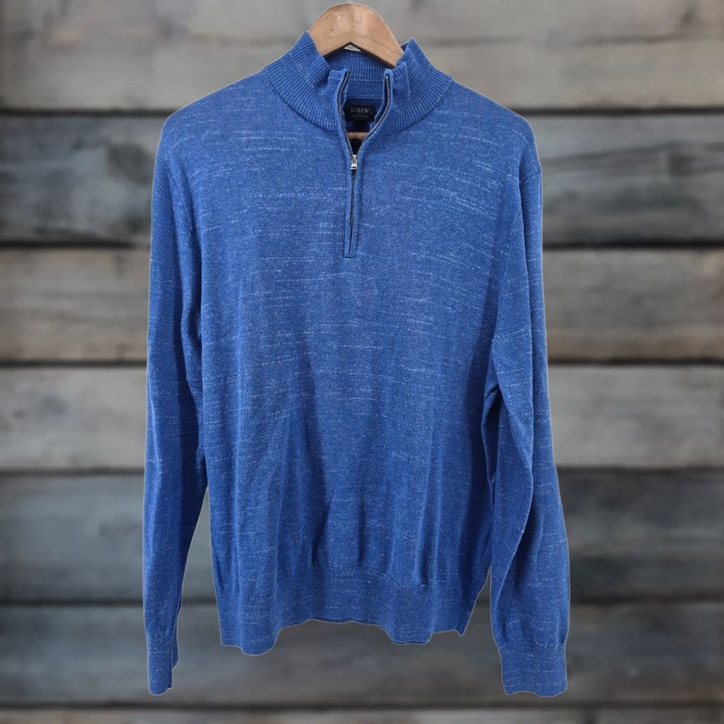 J.Crew J.Crew Sweater Mens L Blue 1/4 Zip Pullover 100% Cotton Marled Mock Neck Pullover Size US L / EU 52-54 / 3 - 1 Thumbnail