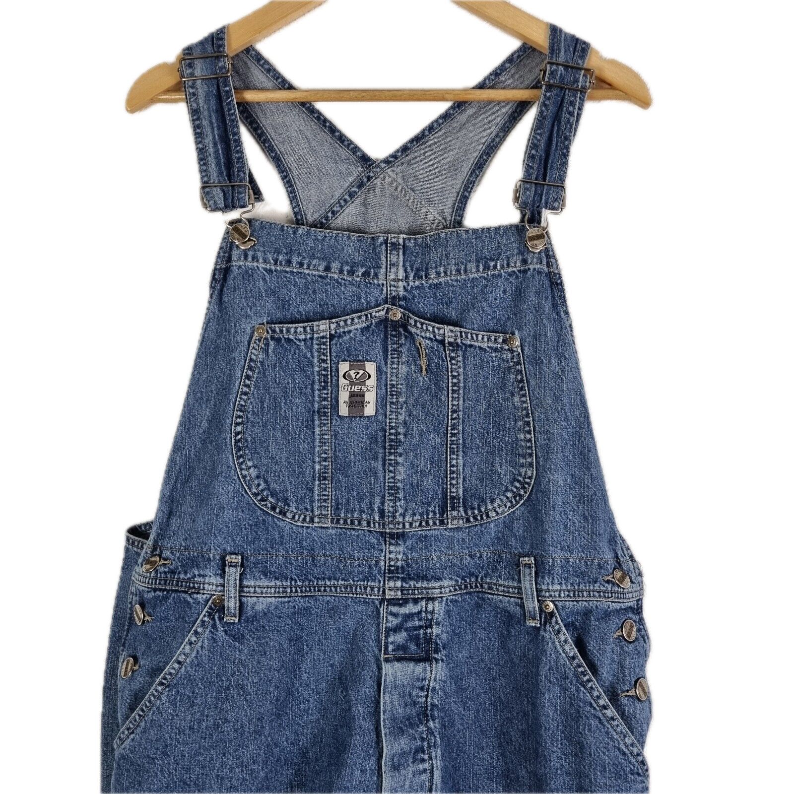 image of Vintage Guess Denim Overalls, Retro Hip Hop L 90’S Jean in Blue, Men's (Size 42)
