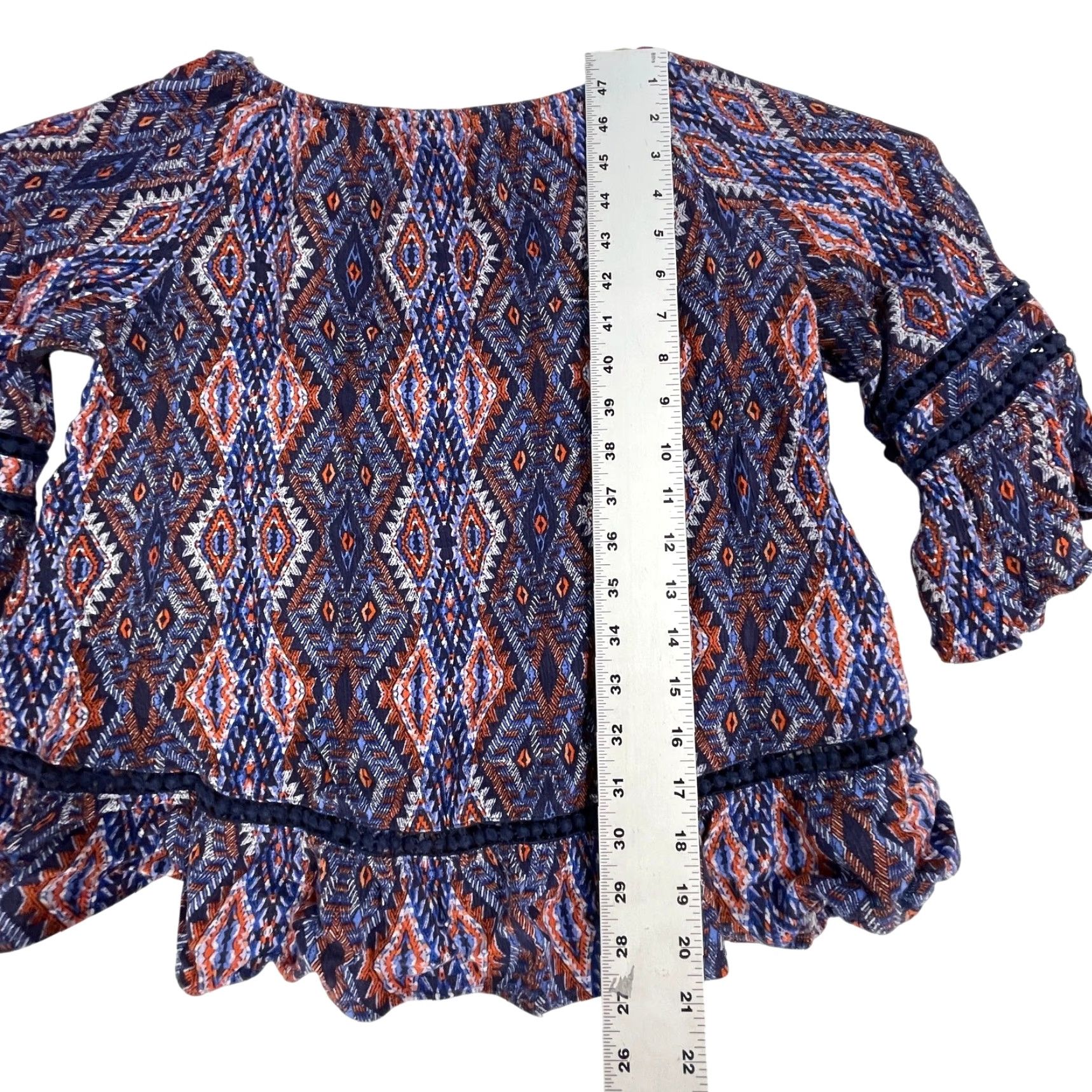 Vintage GNW Blouse S Blue Boho Bohemian Hippie Prairie Artsy Festival Tunic 3/4 Sleeve Scoop Neck Rayon Regular Womens Size S / US 4 / IT 40 - 4 Thumbnail