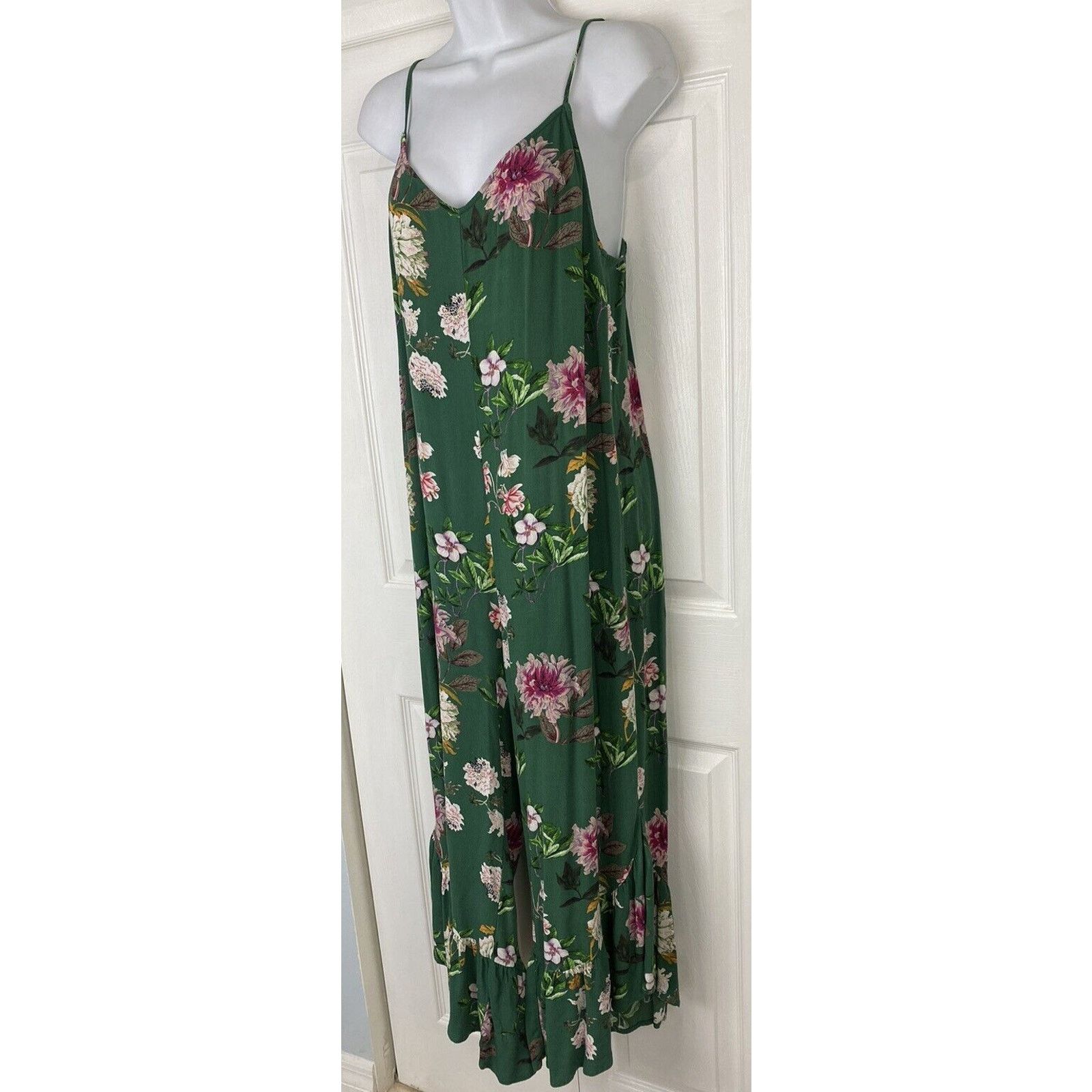 Other For The Republic Jumpsuit S Green Floral Tropical V Neck Size 29" - 2 Thumbnail