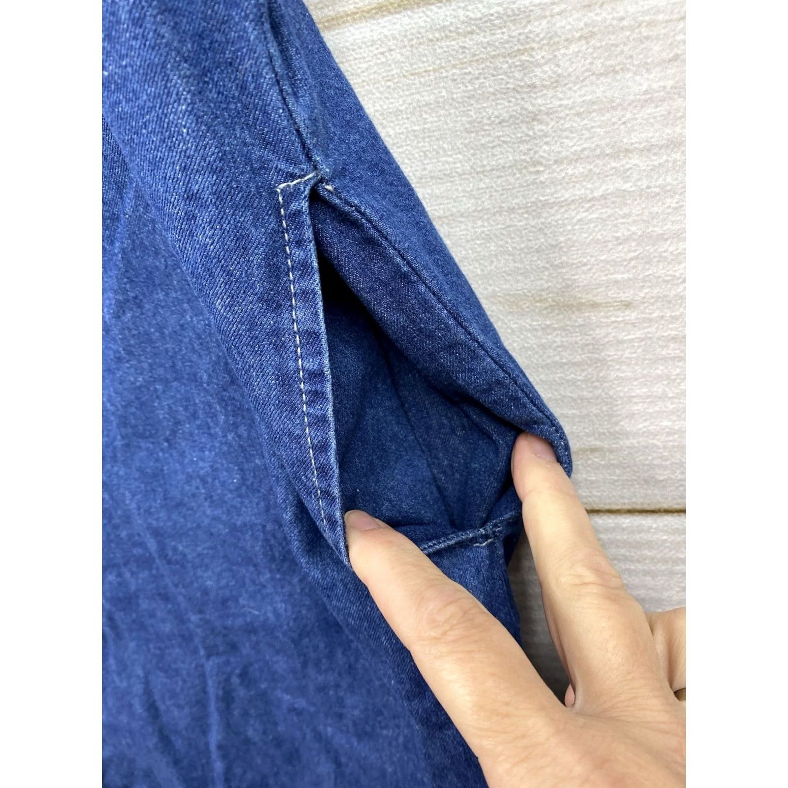 Denime Luvamia Denim Dress XL Blue Snap Up Short Cuffed Slv Pocket Tunic Fringe Western Dress Size 40" / US 18 - 7 Thumbnail