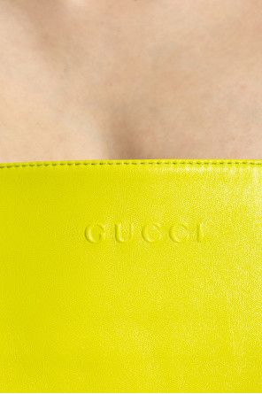 Gucci o1la5ras0526 Shiny Leather Mini A-Line Dress in Yellow Size S / US 4 / IT 40 - 5 Thumbnail