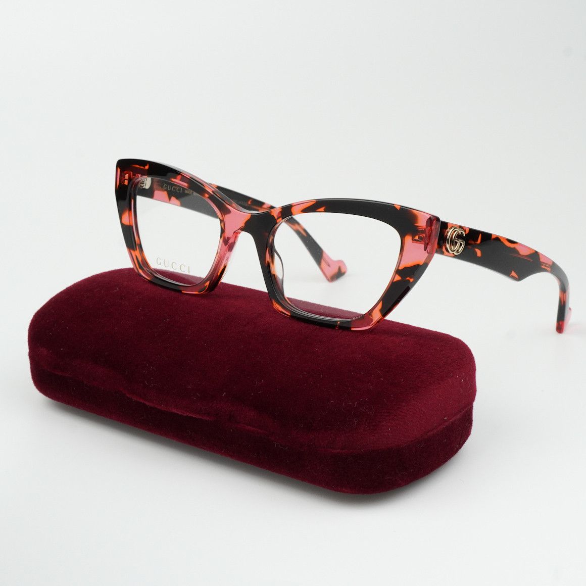 image of New Gucci Gg1334O 003 Square Women Eyeglasses GG 1334O in Spotted Black Cherry Havana/Demo