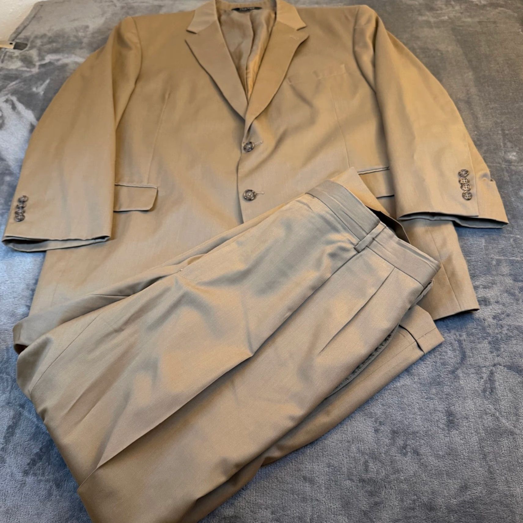 Jos. A. Bank VINTAGE not applicable; use provided: JOS A BANK Tan Two Piece Suit Jacket Pants Formal Business Mens 46R 36x28" Size 46R - 2 Thumbnail