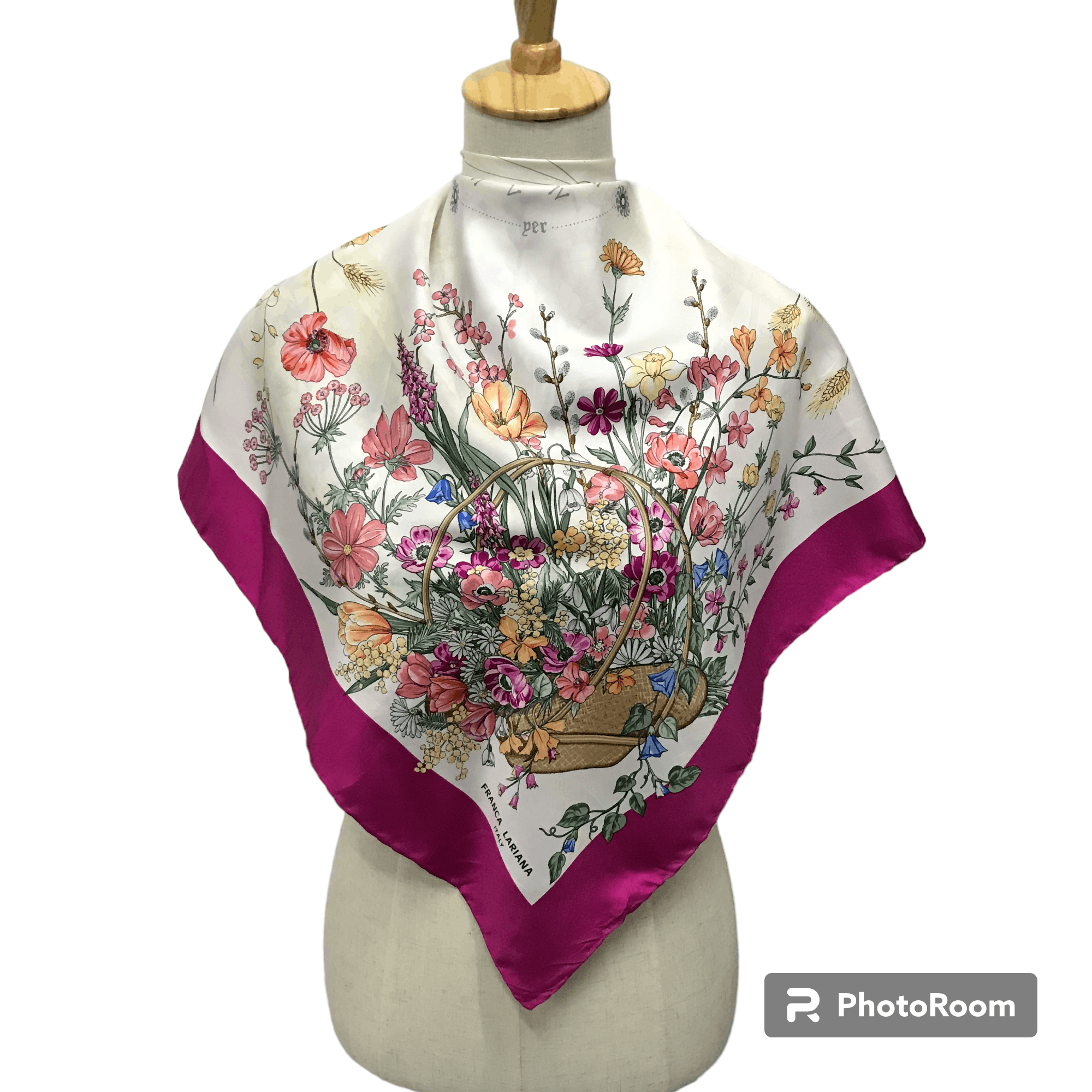 Vintage Franca Lariana Floral Silk Scarf M111 Size ONE SIZE - 1 Thumbnail