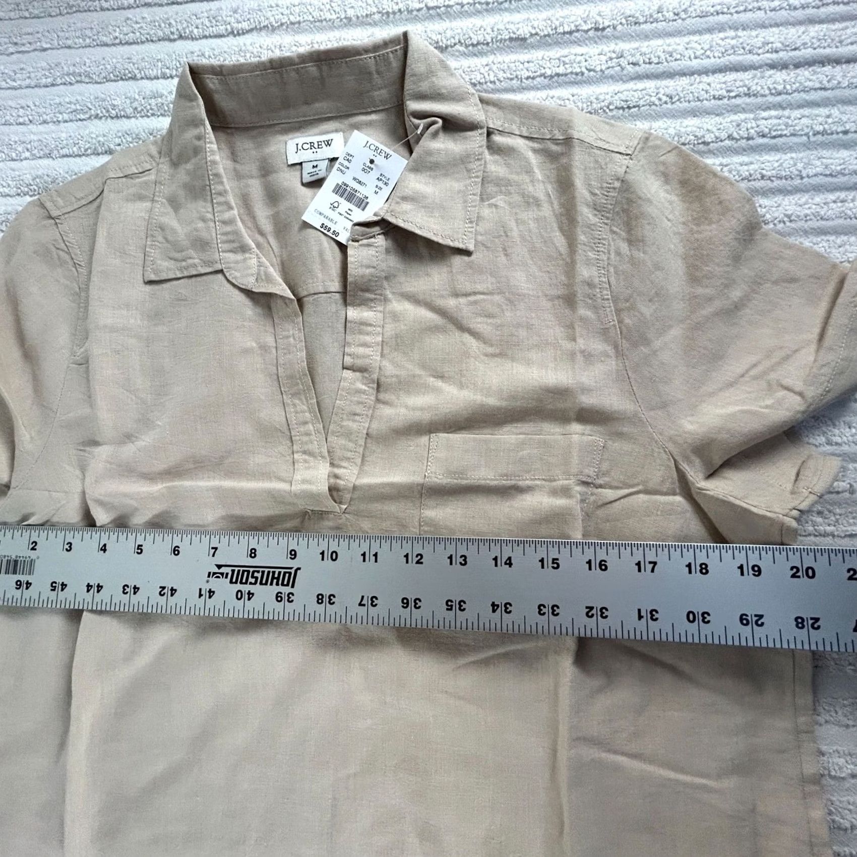 J.Crew J.Crew Beige Linen Blend Short Sleeve Collared Shirt Top M Ladies Shirt Medium Beige Linen Blend Top Size M / US 6-8 / IT 42-44 - 6 Thumbnail