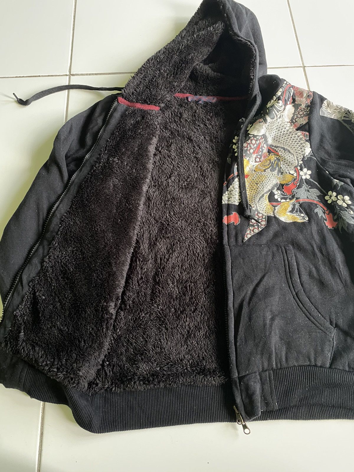 Japanese Brand Souvenir Sukajan Sherpa Zip up Black hoodie sweaters Size US M / EU 48-50 / 2 - 5 Thumbnail