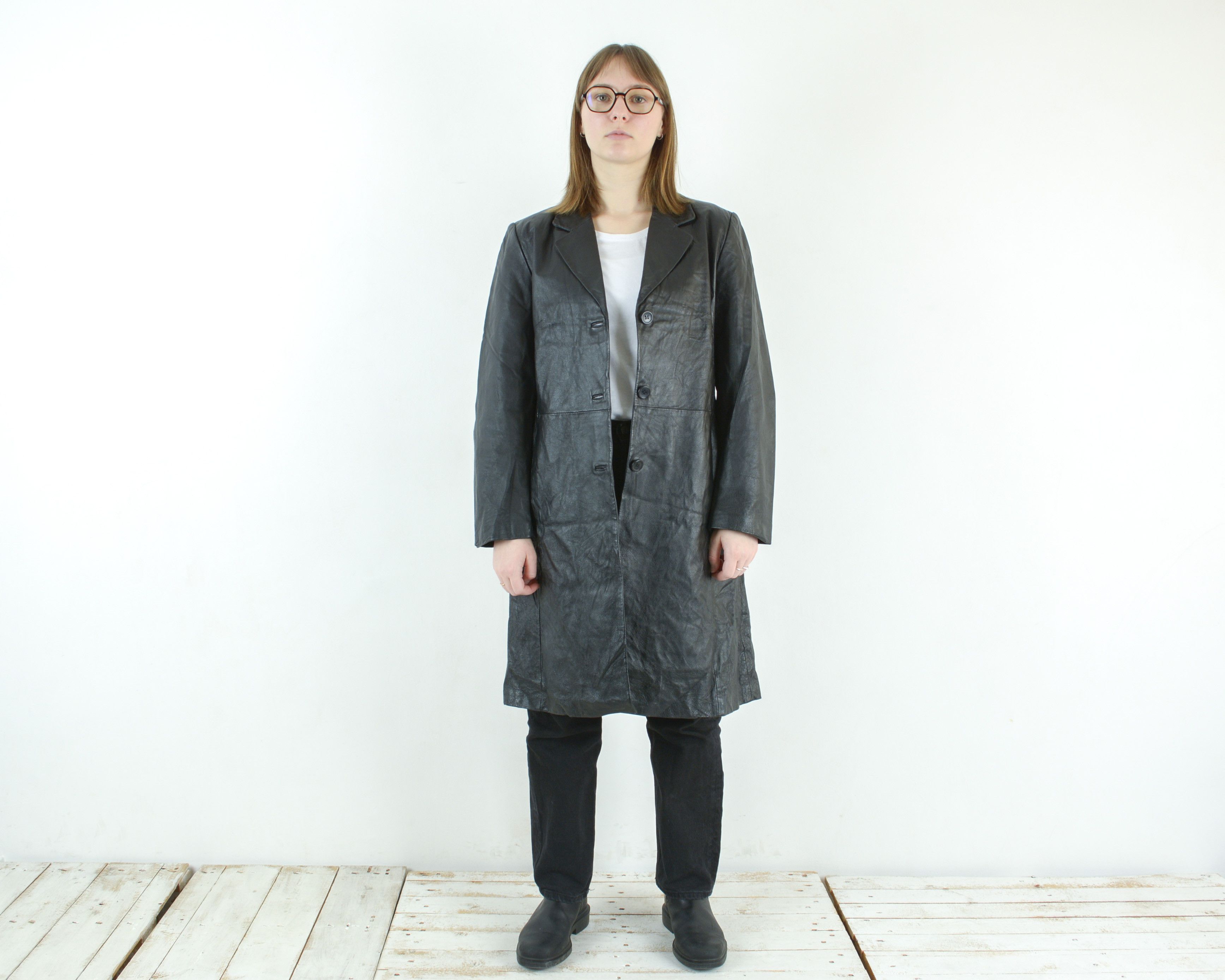 Target Basics × Vintage Genuine Leather Coat Black Button Up Jacket US 16 Trench Mac Size XL / US 12-14 / IT 48-50 - 1 Thumbnail