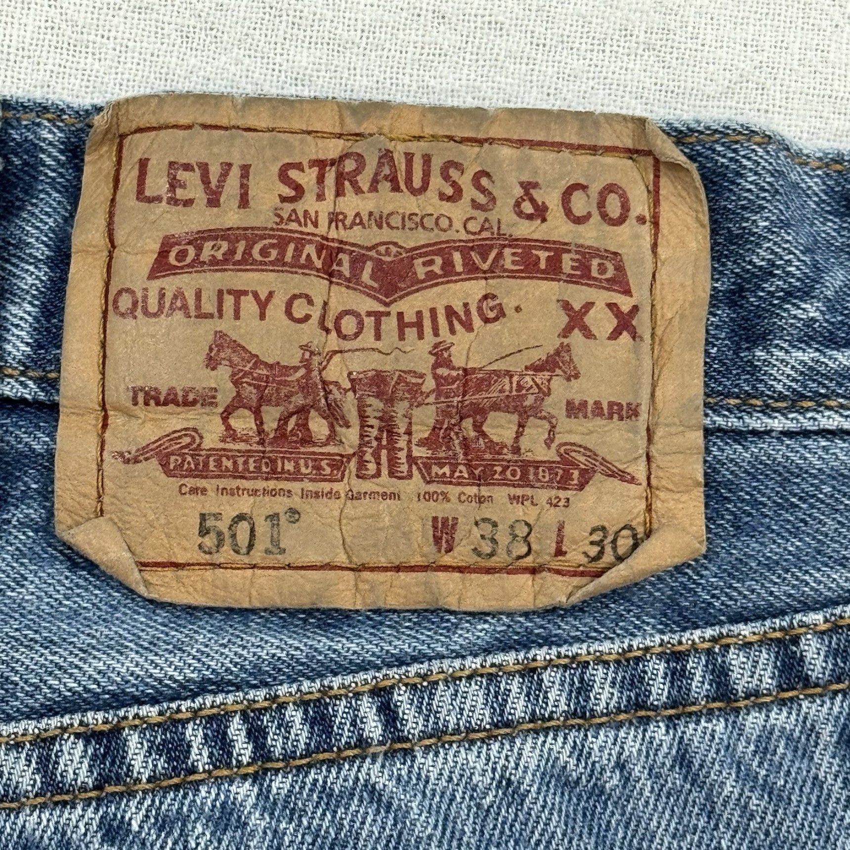 Levi's VINTAGE Levi’s 501 Jeans Denim Button Fly 90s Men’s 38x30 Blue Slim/Regular XX Selvedge Size US 38 / EU 54 - 3 Thumbnail