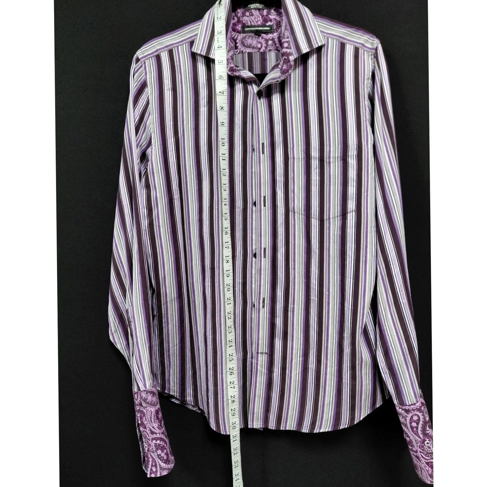 Express Express Design Studio Striped Shirt Purple Size S Mens Long Sleeve Collared Cotton Modern Fit T-Shirt Size US S / EU 44-46 / 1 - 7 Thumbnail