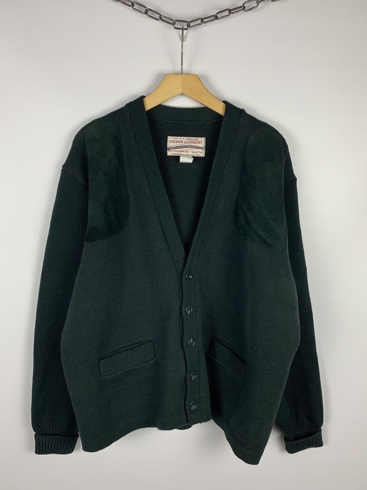 Vintage Filson Garments Wool Leather Cardigan Suede Patch
