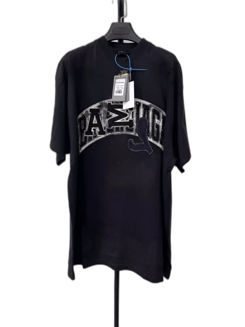 Balenciaga Black Embroidered Short Sleeve T