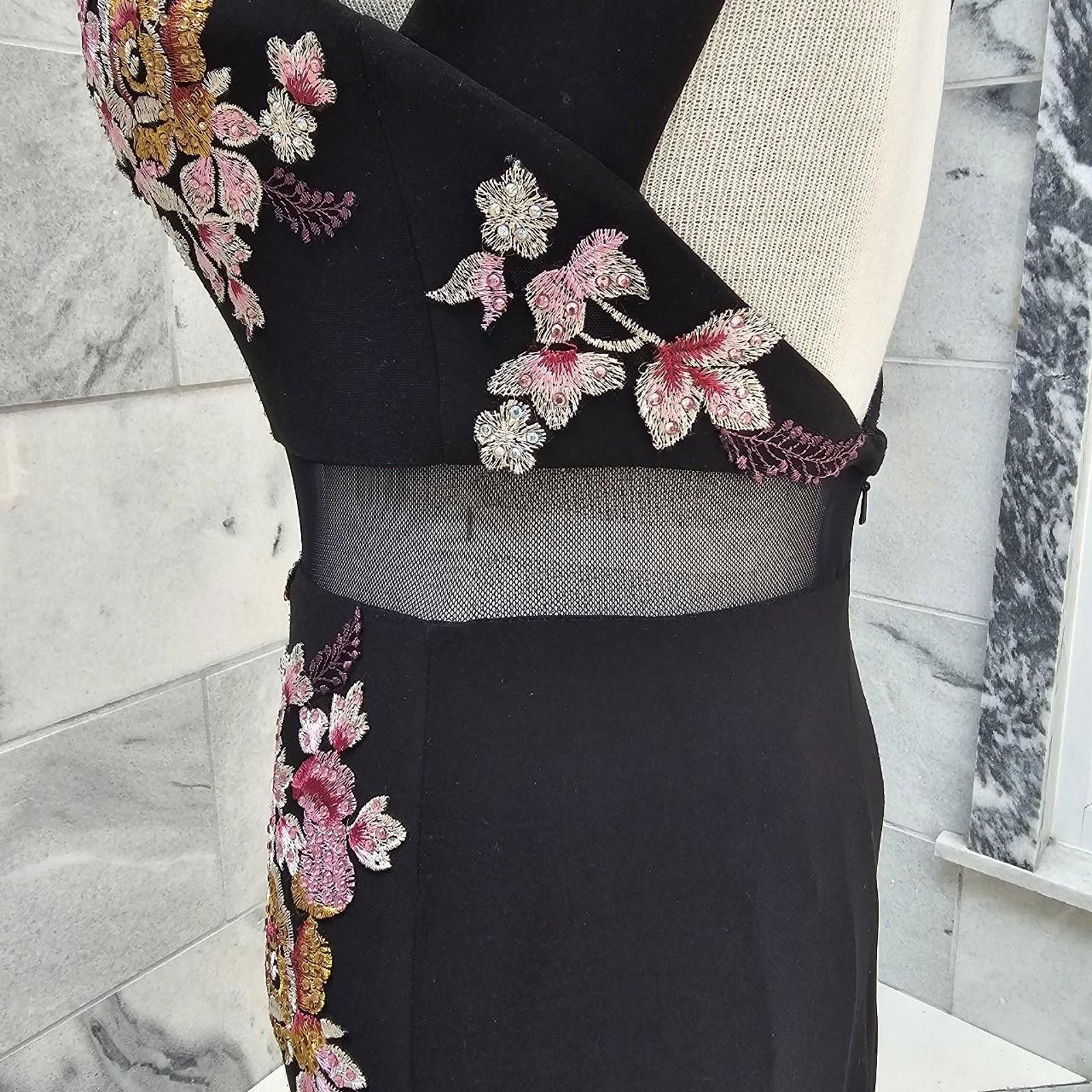 Designer XSCAPE Women's Black Pink Floral Formal Dress Size S / US 4 / IT 40 - 5 Thumbnail