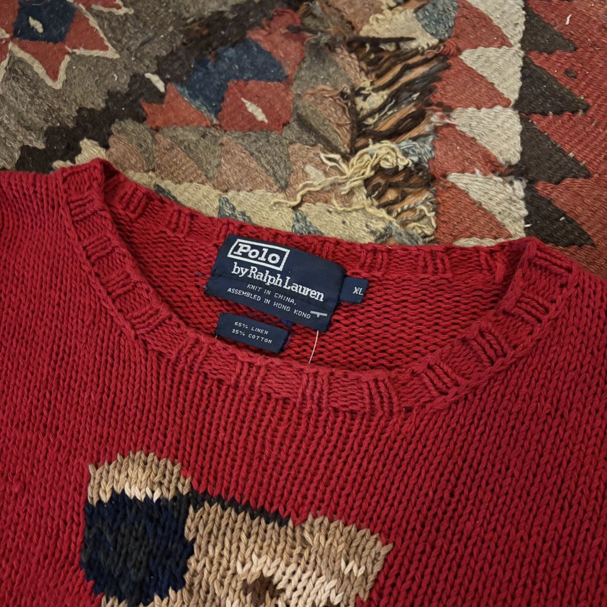 Polo Ralph Lauren × Vintage Vintage 90s Polo Ralph Lauren Polo Bear Skiing Knit Sweater Size US XL / EU 56 / 4 - 4 Thumbnail