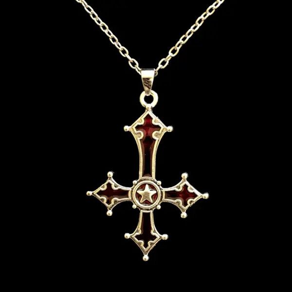 VIBE Chrome Red Silver Cross Goth God Pendant Necklace Star Demon Size ONE SIZE - 7 Thumbnail
