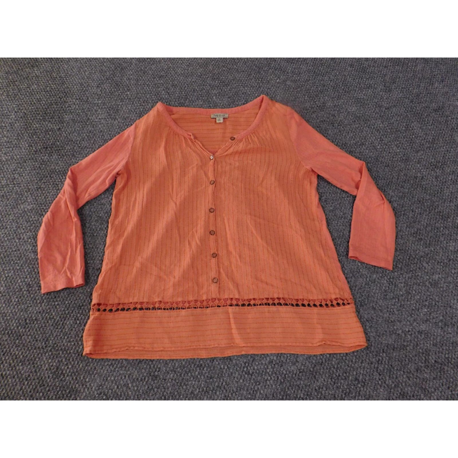 Lucky Brand Lucky Brand Shirt Womens Medium Button Down Long Sleeve Boho Lace Trim Top Size M / US 6-8 / IT 42-44 - 2 Thumbnail