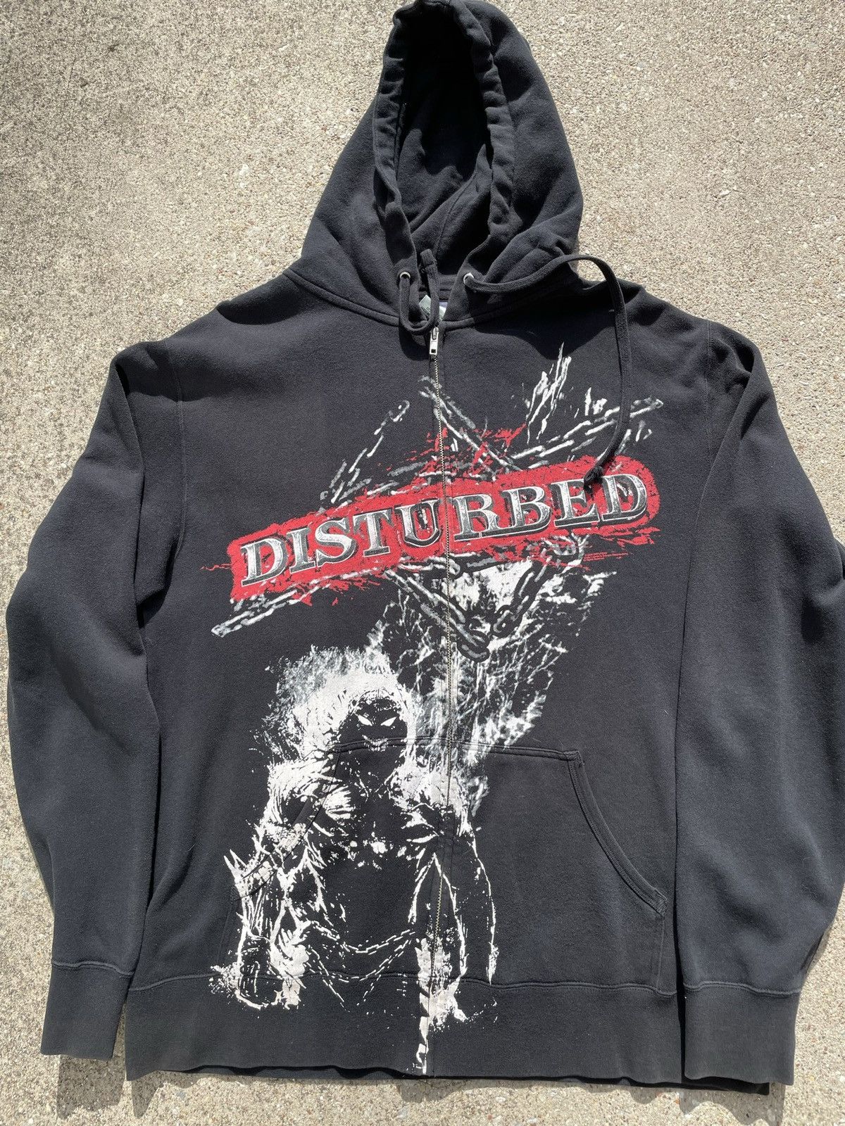 image of Band Tees x Vintage Disturbed Metal Band Reaper Zip Up Sweatshirt in Black, Men's (Size XL)