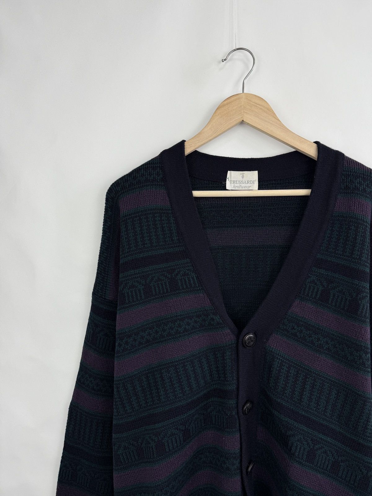 Trussardi 🇮🇹 Vintage 90s Trussardi Cardigan Knitted Sweater Luxury Rare Size US XL / EU 56 / 4 - 2 Thumbnail