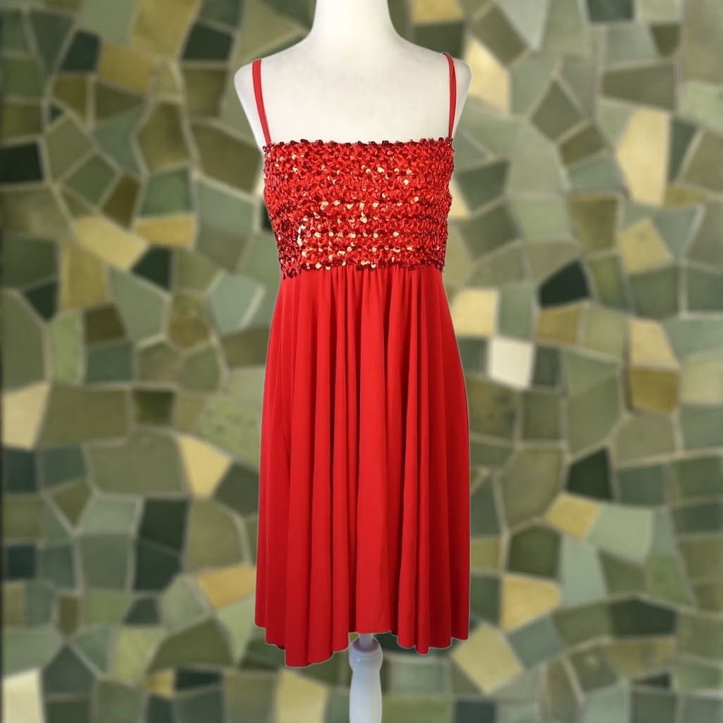DANCER VINTAGE Red Sequin Mini Dance Dress S Womens 90s Size S / US 4 / IT 40 - 1 Thumbnail